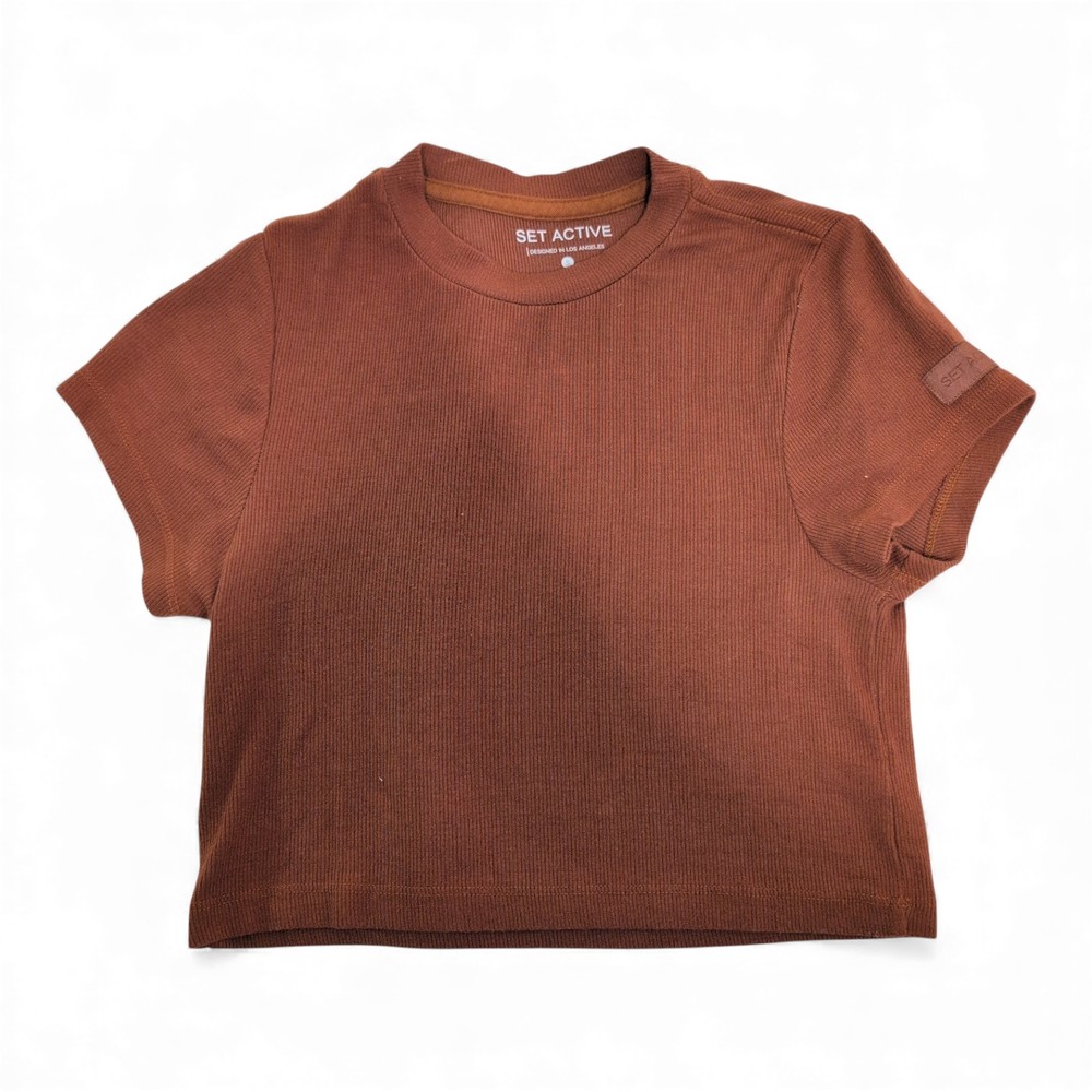 Set Active Ribbed Crewneck Tee Brown, S
